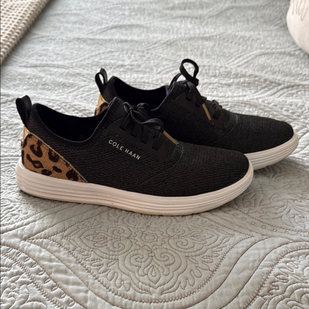 Cole Haan Women's Black and Leopard Print Sneakers - Nearly Perfect Condition!